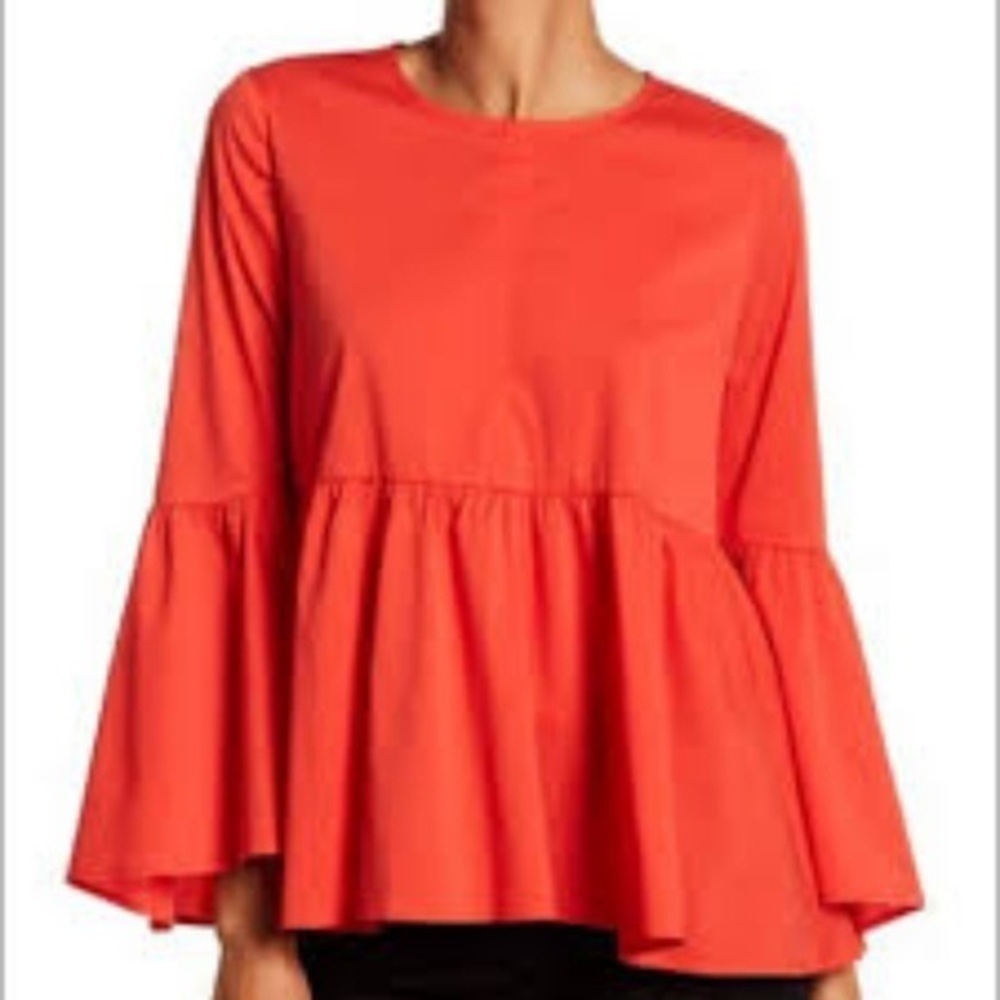 Harlowe & Graham, Red Boho Top, Belle Sleeves, Excellent Condition,Size Large